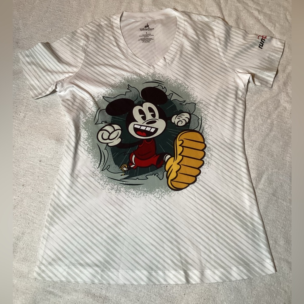 Disney Parks Mickey Mouse Disneyrun White V-Neck T-Shirt See Ya Real Soon Size S